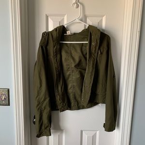 cropped olive bomber jacket